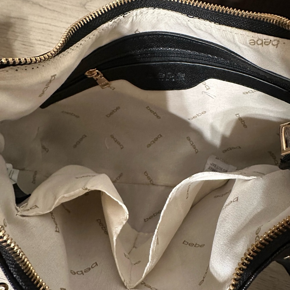 Bebe Black Shoulder Bag/tote with Leopard Scarf Detail - Picture 10 of 12